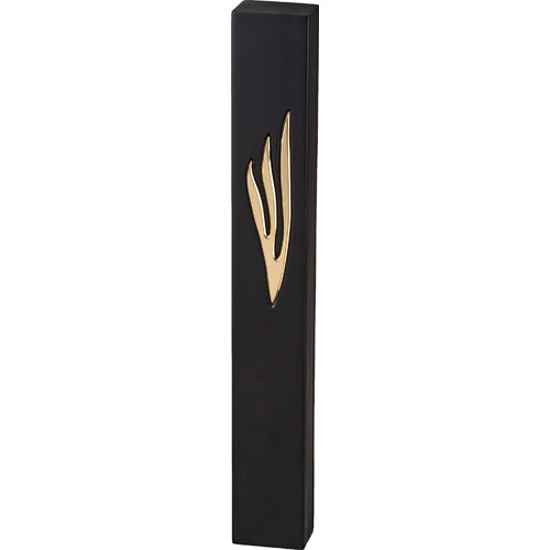 מזוזה "סמנט בטון" רחבה גוון שחור "ש" להבה זהב 25 ס״מ