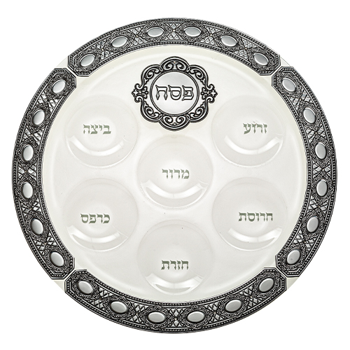 קערת זכוכית מהודרת לפסח עם פלקטה 40 ס״מ