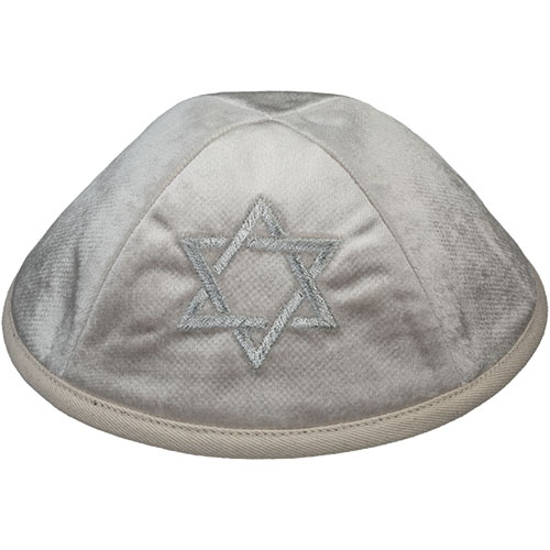 Velvet Kippah with Embroidery Size 4- Pearl