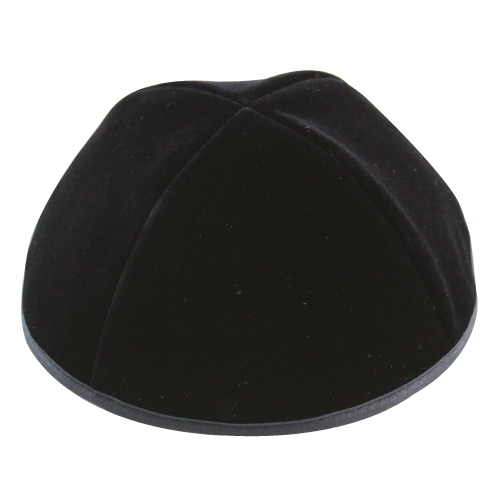 Velvet Plush Black Kippah 4 Parts, 23 cm Size 7 with Rim