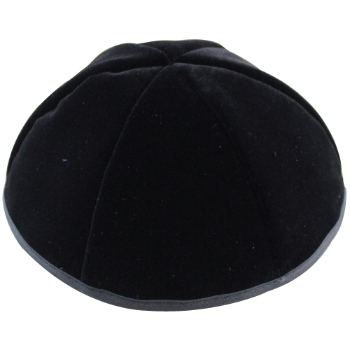 Velvet Plush Black Kippah 6 Parts, 19 cm Size 3 with Rim