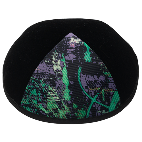Velvet Plush Black Kippah 4 Parts, 20 cm Size 4