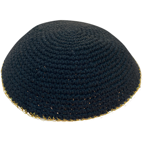 Knitted Kippah 15 cm- Black with Golden Line