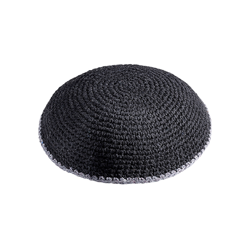 Knitted Kippah 15 cm- Black with Gray Line