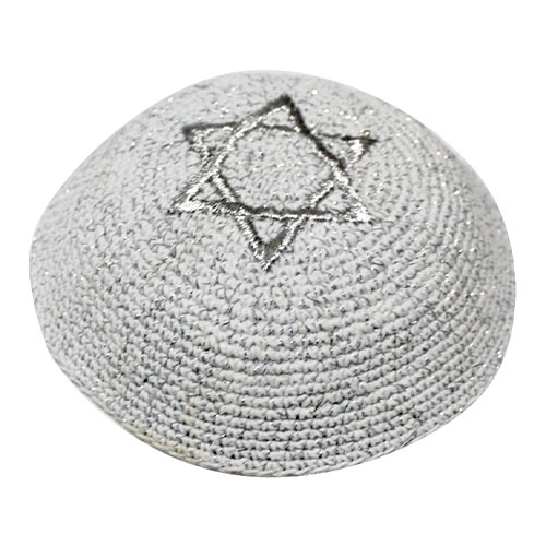Knitted Kippah 16 cm with Silver Magen David Embroidery