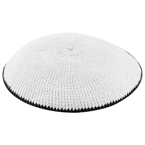 Knitted D.m.c Kippah 20 cm - White with Black Rim
