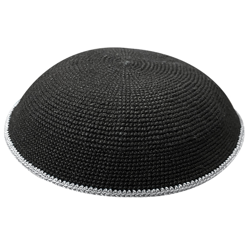 Knitted D.m.c Kippah 20 cm - Black with Gray Rim