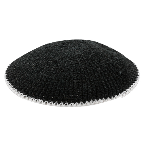 Knitted D.m.c Kippah 20 cm - Black with White Rim