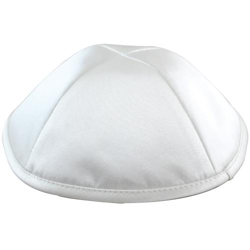 Satin Kippah Deluxe 20cm- with Pin Spot- White