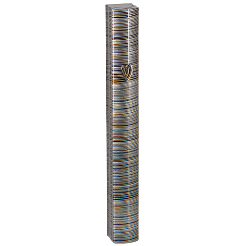 Aluminum Mezuzah 12cm-3d Metallic Gray Striped Design - Matte