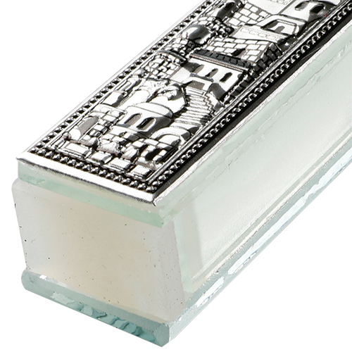 Glass Mezuzah with Metal Plaque 12 cm
