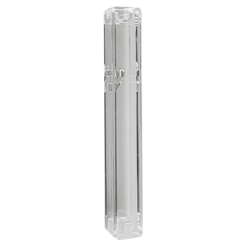 Plastic Clear Mezuzah with Rubber Cork 15cm- with the Letter Shin - Without Holes - Silver