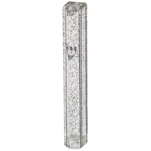 Plastic Mezuzah 20 cm Dotted Dark Slv with Rubber Cork and Letter Shin - Silver