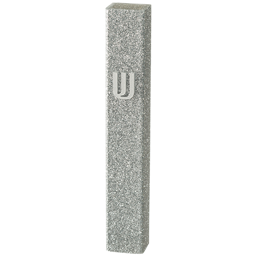 Lucite Mezuzah 12 cm - Glitter White - Silver