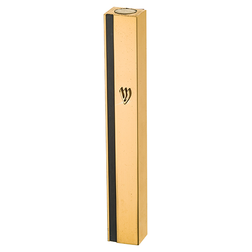 Aluminum Mezuzah 12 cm- Gold with Metal Shin & Black Stripe