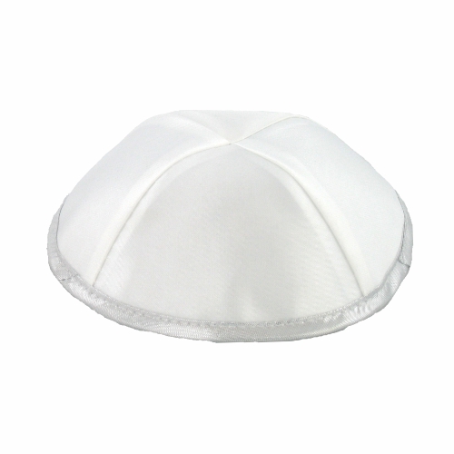 Satin Kippah 17 cm- White with Silver Line