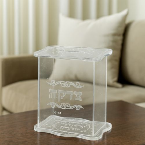 Lucite Tzedakah Box - Silver 13x13 cm