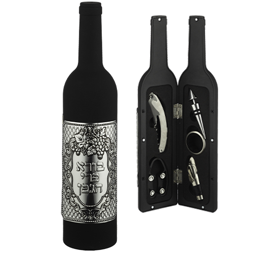 Set of Wine Accessories in a Bottle with Plaque 32 cm
