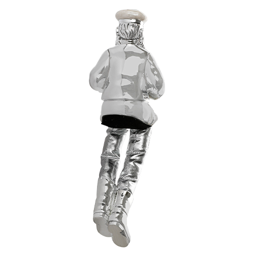 Polymer & Beige Enamel Sitting Hassidic Figurine with Cloth Legs 25 cm- Accordion Player - Silvered