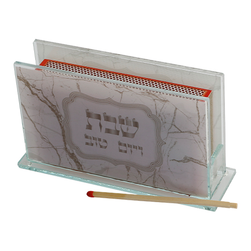 Glass Matches Holder 12.5*7 cm with Print - Marble Design