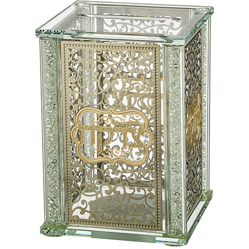 Crystal Tzedakah Box 13*9 cm with Plaque- Ornaments