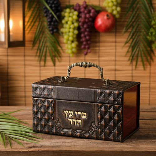 Leatherette Etrog Box with Handle & Lock 13*19*11 cm - Brown