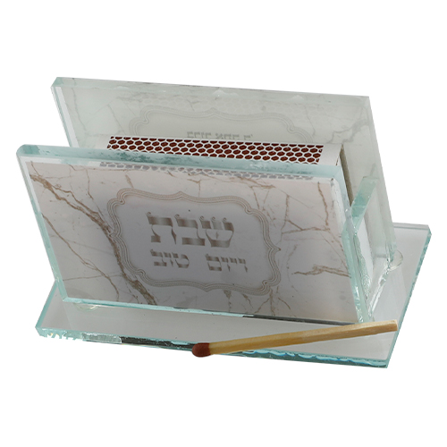 Glass Matches Holder 6.5*4 cm with Print - Marble Design