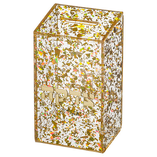 Lucite Tzedakah Box 14.5*8 cm - Gold