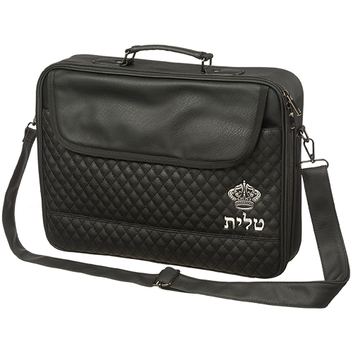 תיק טלית גדול גוון שחור דמוי עור מפואר אותיות בולטות "כתר