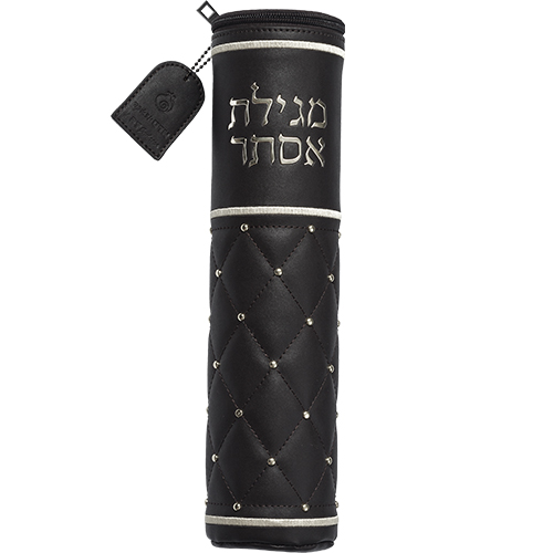 תיק למגילת אסתר דמוי עור עם אותיות בולטות עבור קלף 25 ס״מ