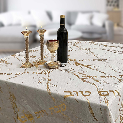 מפת שולחן מהודרת פוליאסטר "שיש זהב" 140×280 ס״מ