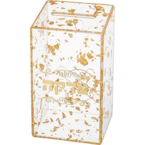 Lucite Tzedakah Box - Gold