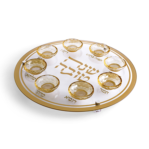 צלחת עגולה מהודרת לראש השנה מזכוכית וקריסטל 40 ס״מ