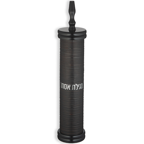 מגילת אסתר ספרדי קוטר 9 ס״מ עץ + דמוי עור פאזל עם פלקטה 39 ס״מ