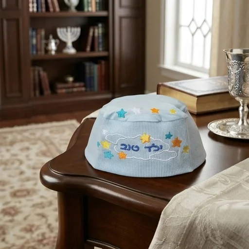 Light Blue Night Kippah for Children 22 cm- Yeled Tov