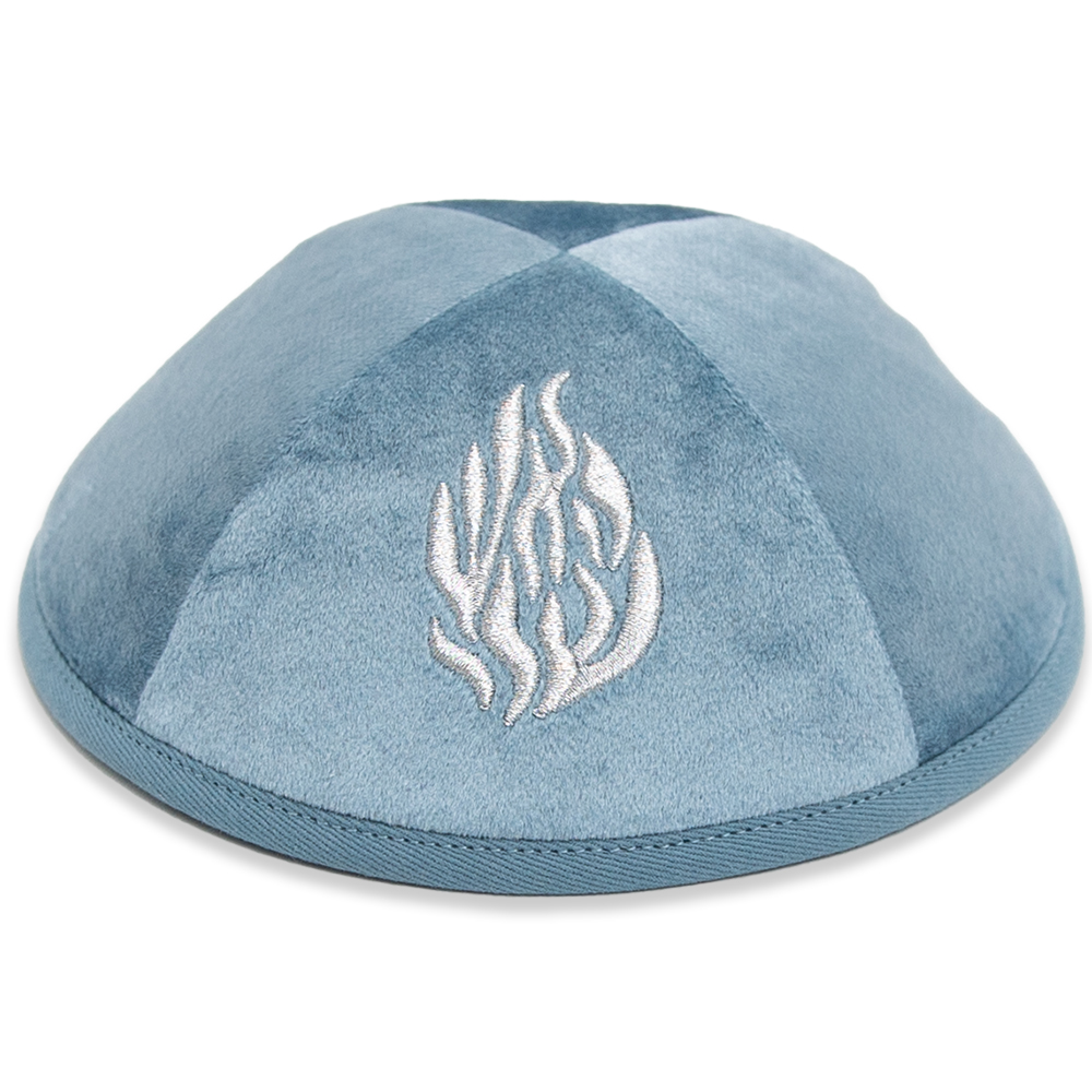 Velvet Kippah "Art-man" with Embroidery Size 3- Blue