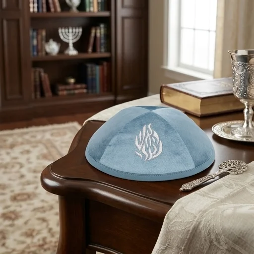 Velvet Kippah "Art-man" with Embroidery Size 3- Blue