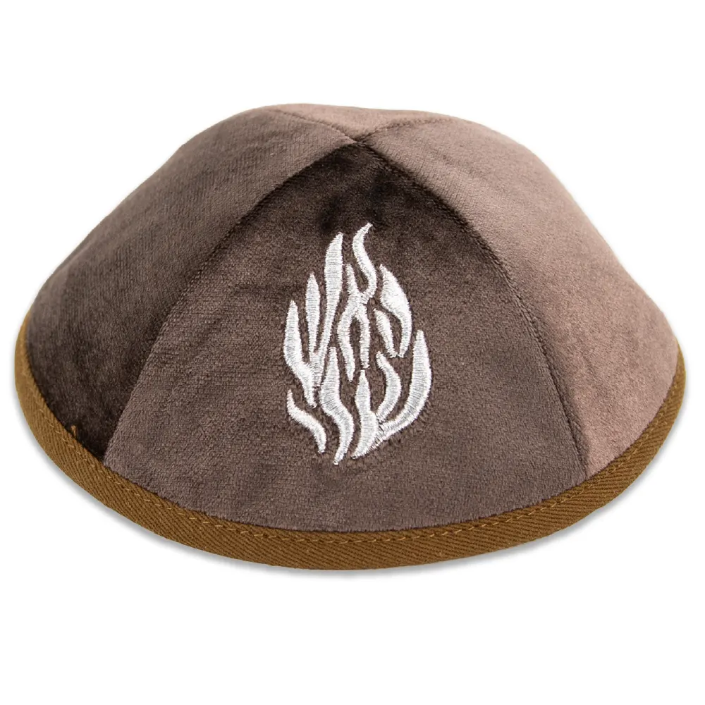 Velvet Kippah "Art-man" with Embroidery Size 3- Dark Brown