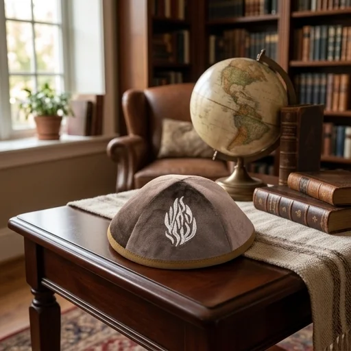 Velvet Kippah "Art-man" with Embroidery Size 3- Dark Brown