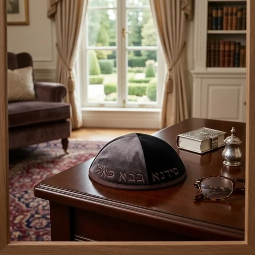 Velvet Kippah "Art-man" with Embroidery Size 3- Dark Brown