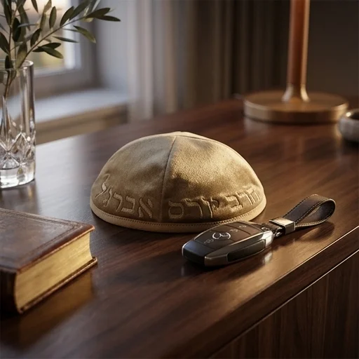 Velvet Kippah "Art-man" with Embroidery Size 3- Gold