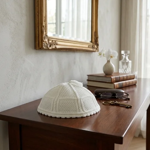 Fabric Nachman Kippah 19.5 cm- White