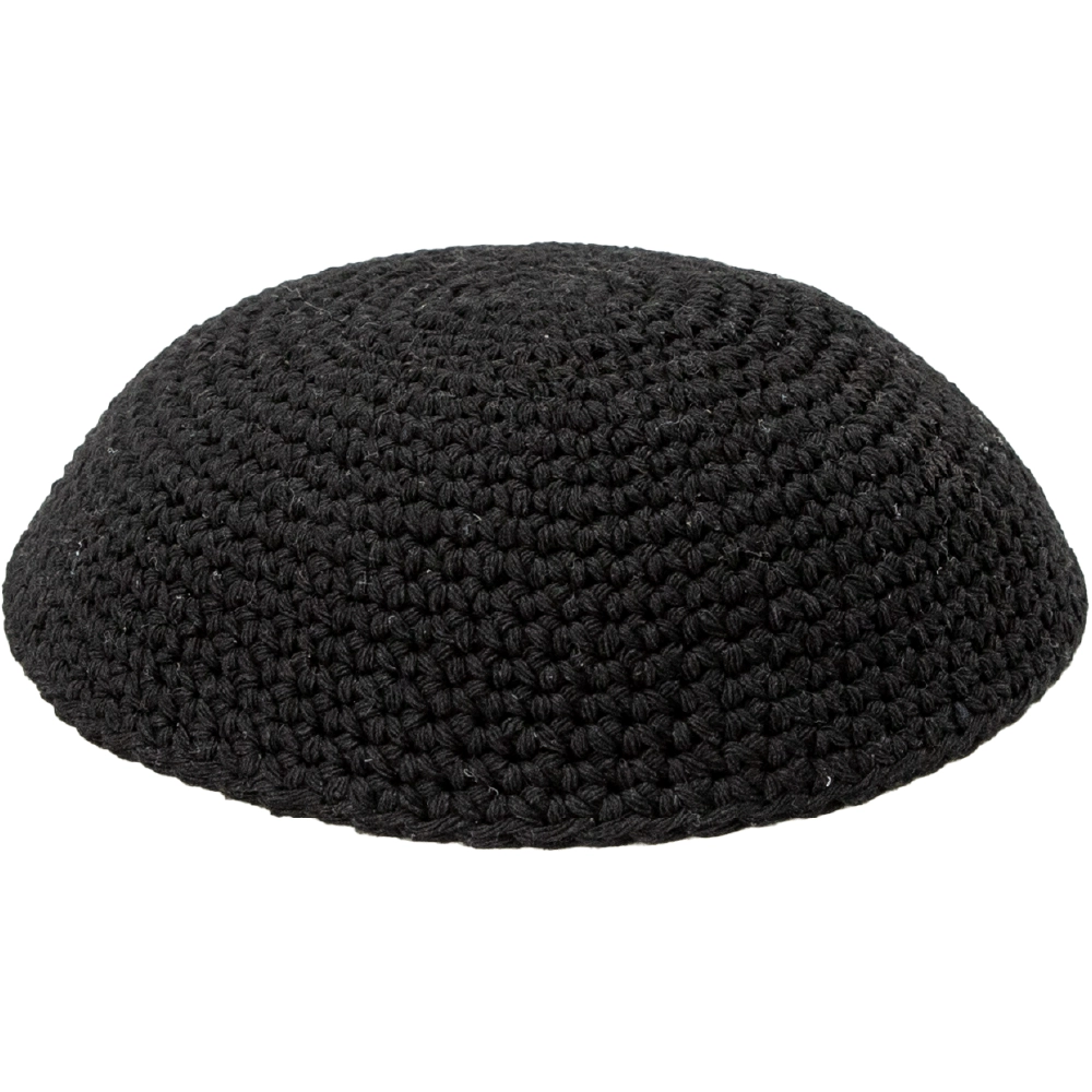 Knitted Kippah 15 cm- Plain Black - 12 pcs