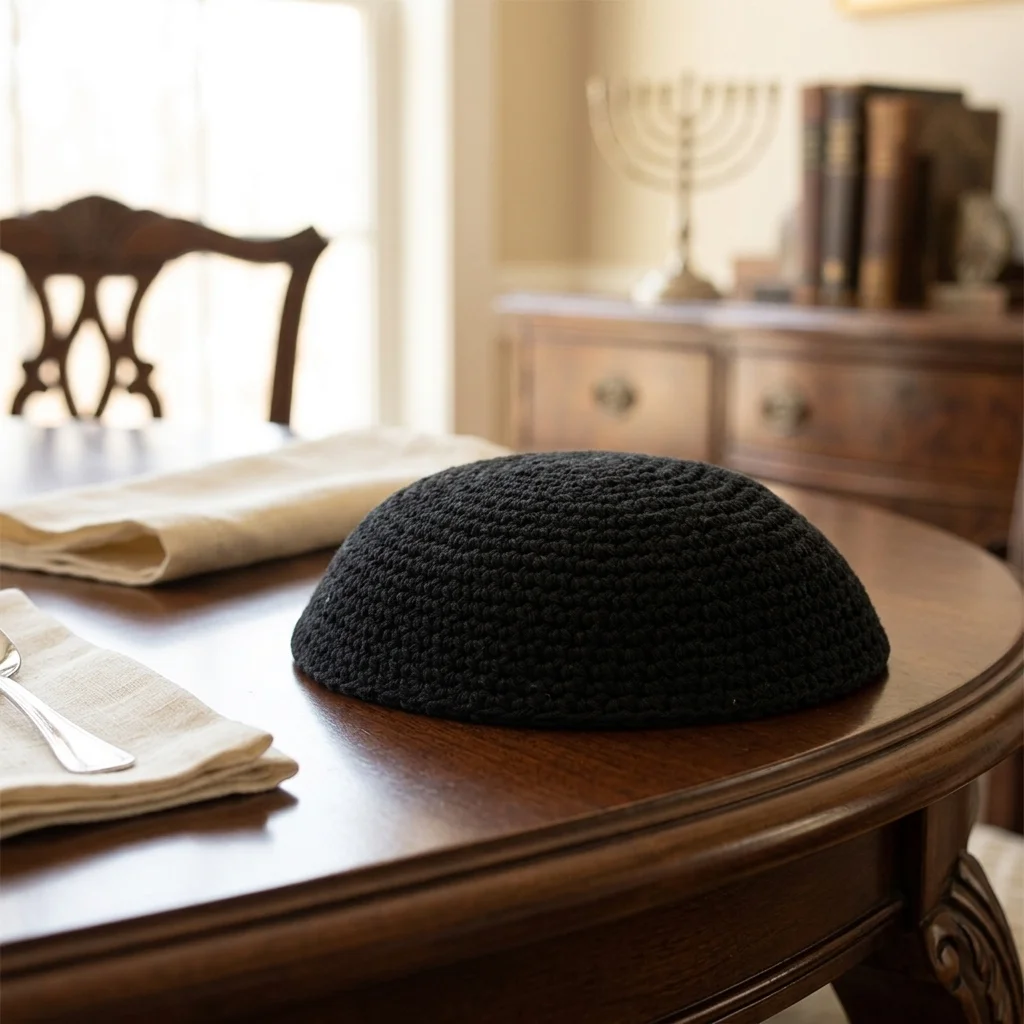 Knitted Kippah 18 cm- Plain Black - 12 pcs