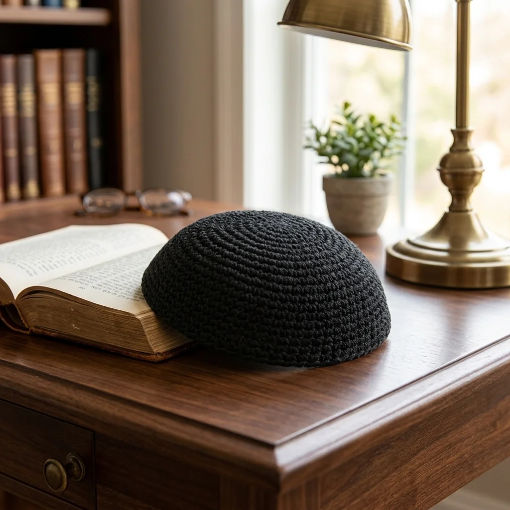 Knitted Kippah 20 cm- Plain Black - 12 pcs