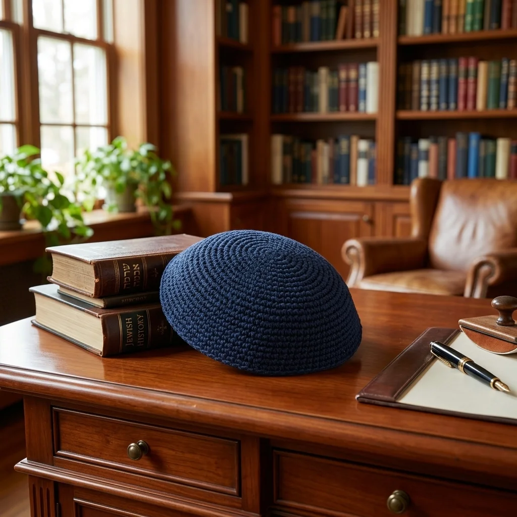 Knitted Kippah 17 cm- Plain Dark Blue - 12 pcs