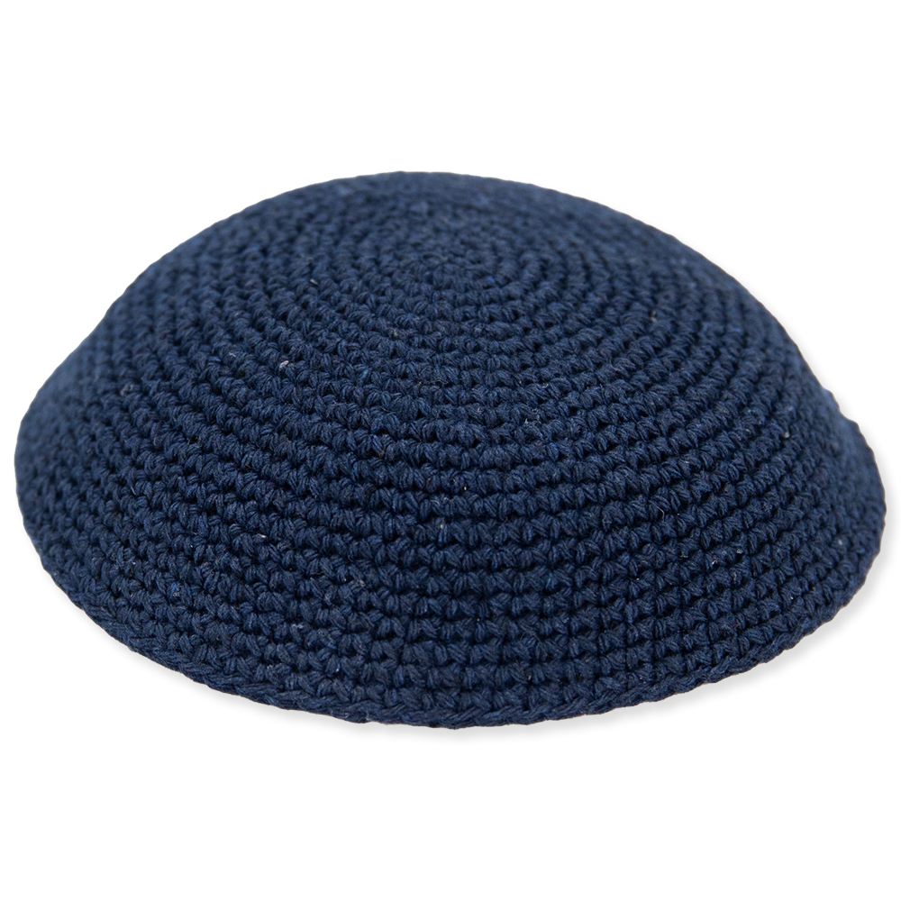 Knitted Kippah 19 cm- Plain Dark Blue - 12 pcs