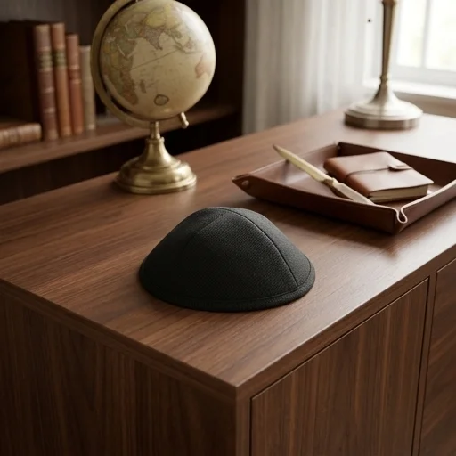 Elegant Black Fabric Kippah, 17 cm