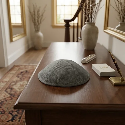 Elegant Gray Fabric Kippah, 19 cm - Dark Gray
