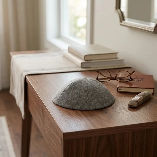 Elegant Gray Fabric Kippah, 19 cm